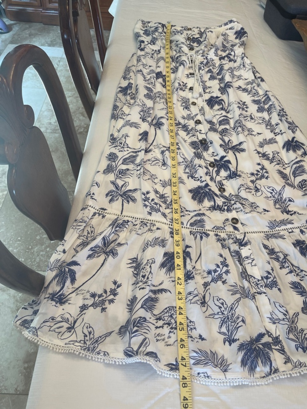 Lost + Wander White Maxi Dress with Blue Tropical Print NWT Size L - Picture 9 of 13